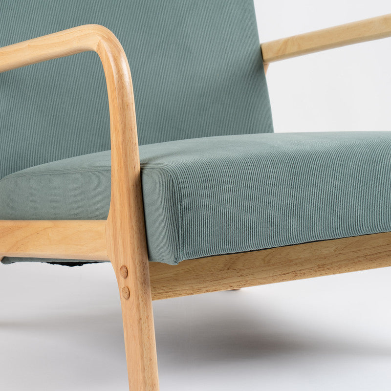 Light Teal Cord Curved Arms Chair